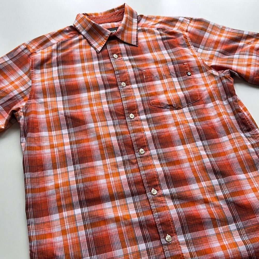 Marmot Short Sleeve Orange Plaid Button Front Shirt Mens S - Picture 2 of 8